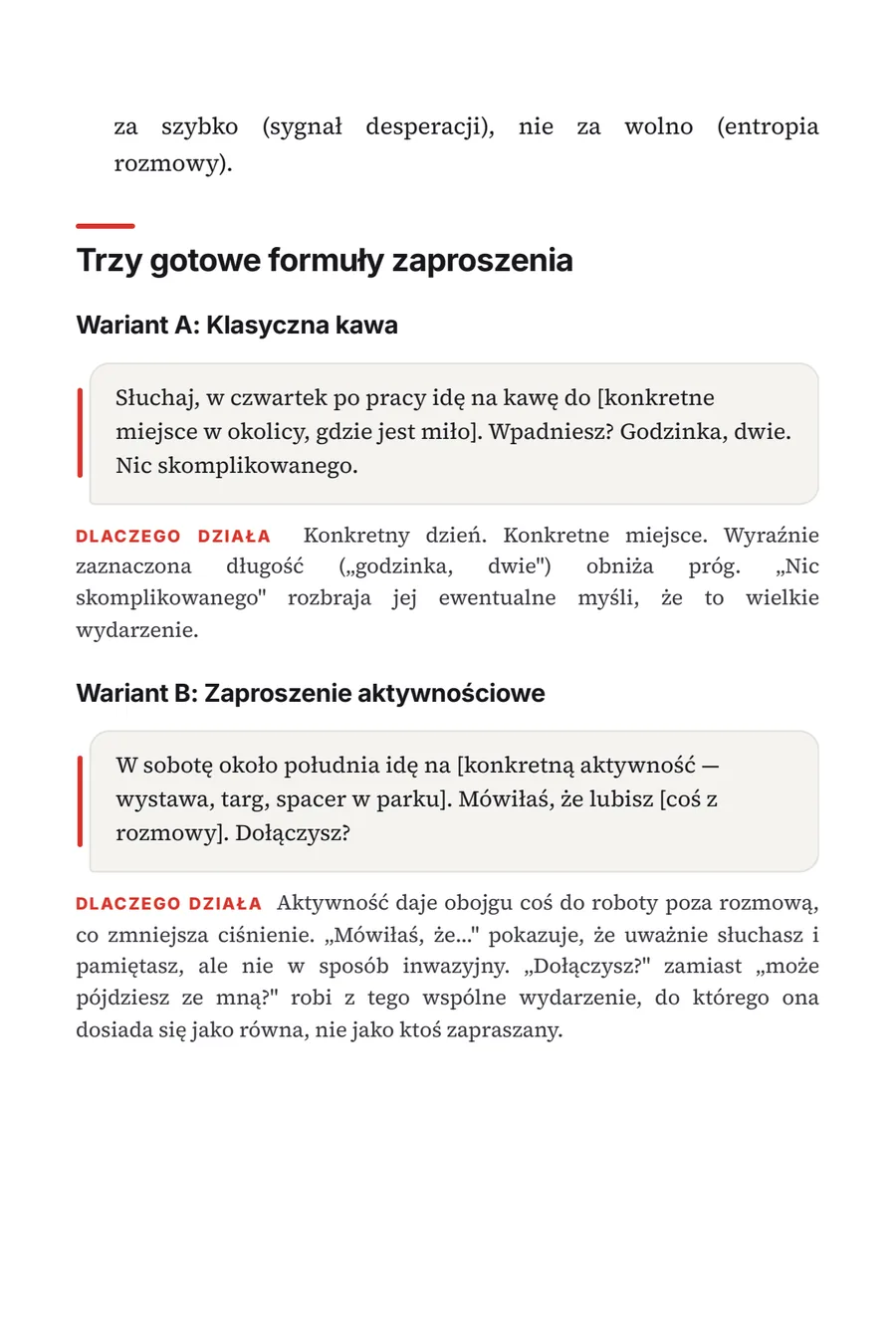 Strona ebooka z gotowymi formułami zaproszenia
